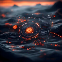 Poster - Sleek and futuristic HUD components elegantly layered over a dynamic sci fi landscape blending cutting edge technology with an immersive virtual environment