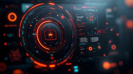 Poster - Breathtaking Futuristic HUD and GUI Elements Woven into Captivating Game Background Powered by Sleek and Minimalist Digital Technology with Neon Lit Aesthetic Gritty yet Elegant