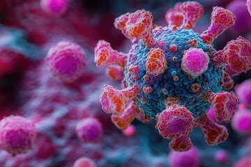 Poster - Close-up of a Virus with Spikes and a Blue Core
