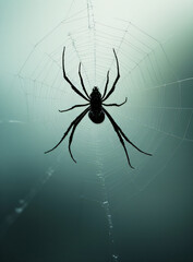 Poster - A dark spider web stands out against a light-colored background._00022_