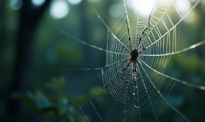 Poster - A dark spider web stands out against a light-colored background._00020_