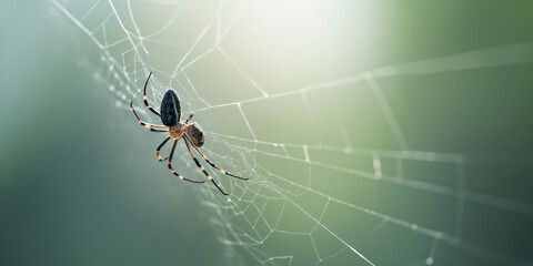 Poster - A dark spider web stands out against a light-colored background._00013_