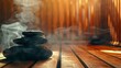 © AlfaSmart - Zen Stones in a Steam Filled Sauna - Relaxation and Wellness