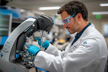 Poster - A scientist working with advanced robotic tools in a futuristic laboratory, conducting experiments remotely, symbolizing the role of automation in tomorrowâ€™s research-driven workforce