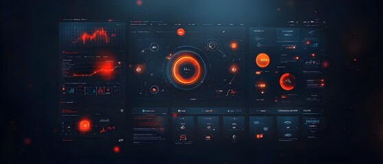Poster - Futuristic digital data visualization user interface design with sleek cutting edge GUI features for an immersive game experience and advanced industrial technology landscape