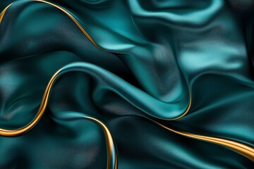 Abstract Teal and Gold Fabric Drape with Textured Surface