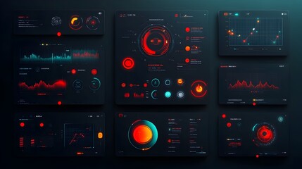 Poster - Sleek and modern futuristic digital HUD components minimalist GUI design elements for a game development technology platform  Abstract data visualization