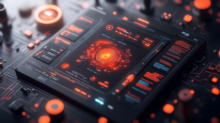 Poster - Futuristic User Interface with Cutting Edge Technology and Generative Showcasing Stunning Digital Data Display in a Sleek Minimalist Design with Holographic Elements