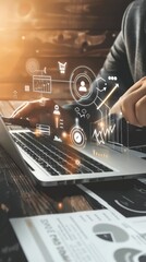 Poster - A person is using a laptop with a screen that has a lot of graphs