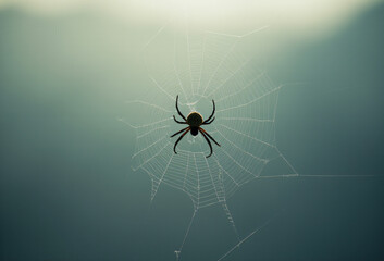 Poster - A dark spider web stands out against a light-colored background._00004_