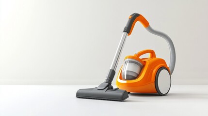 Orange vacuum cleaner isolated on white background modern home cleaning appliance for efficient dust removal. Generative AI