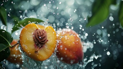 Aufkleber - A peach is being splashed with water