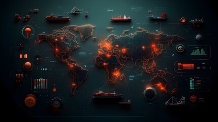Poster - Futuristic Logistics Network Aerial View of Interconnected Global Supply Chains with Advanced Monitoring Sleek User Interface and Streamlined Data Visualization