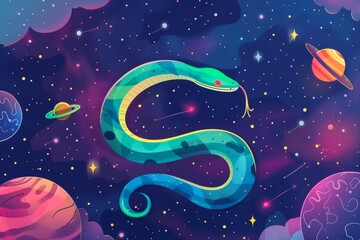 Cosmic serpent in vibrant space galaxy