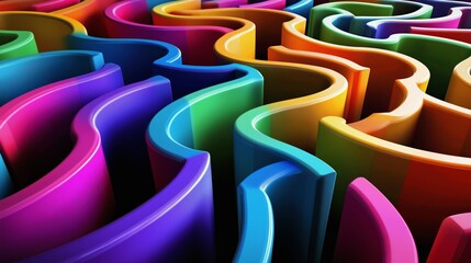 Poster - Colorful abstract wavy patterns creating a vibrant three-dimensional effect in bright hues, showcasing artistic design and creativity
