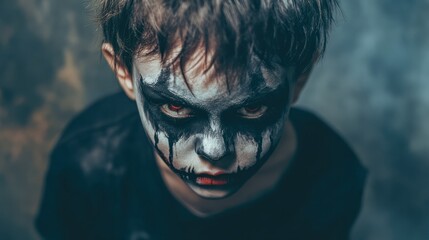 Boy make up as evil for halloween party