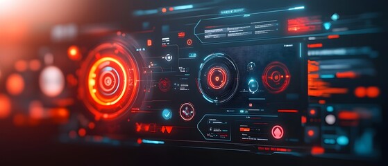 Poster - Captivating holographic data visualization with a clean neon infused futuristic aesthetic and cutting edge user interface design for an immersive science fiction game scene