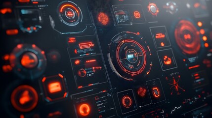 Poster - Mesmerizing HUD and GUI elements seamlessly integrated into a captivating cyberpunk inspired game background showcasing the future of advanced digital technology and interactive visualization