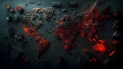 Poster - Innovative AI powered logistics system harnessing detailed world map data to track complex container ship movements and manage intricate supply chain workflows for seamless international distribution
