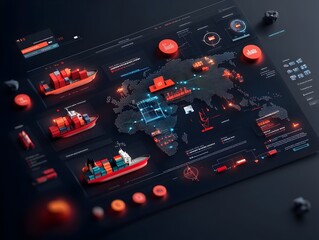 Poster - Intelligence Revolutionizing Global Logistics and Supply Chain Virtual Map Charting International Transportation Hubs Container Ships and Port Data Analytics