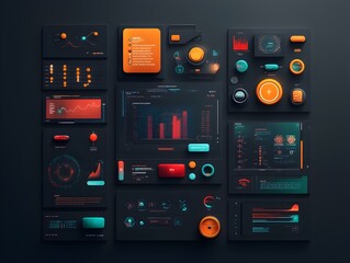 Poster - Futuristic digital interface with holographic displays abstract data visualization infographics streamlined control panels and touch screens cyberpunk inspired technology backdrop