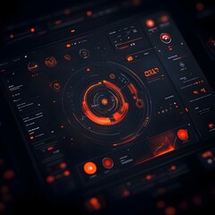 Poster - Innovative HUD and GUI elements seamlessly integrated into a captivating cyberpunk inspired game background showcasing the power of digital technology and the future of interface design