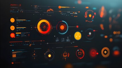 Poster - Futuristic user interface elements sleek digital HUD components and minimalist GUI design for a game development technology platform featuring data visualization