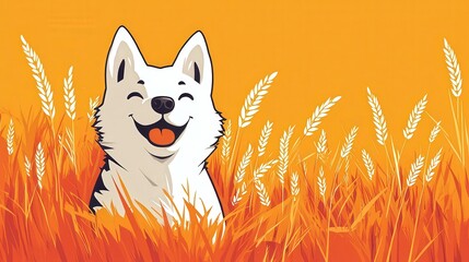 Wall Mural - Playful Husky in Wheat Field - Minimalist Graphic Poster Design Celebrating Nature and Friendship