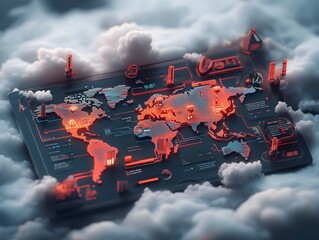 Poster - intelligence powered world map interface managing international trade flows and transportation networks intricate digital interconnected web of global supply chains