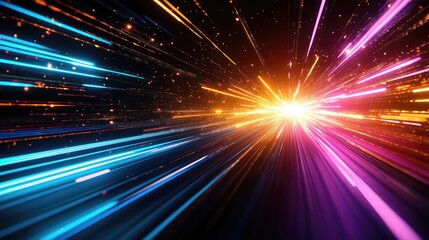 Poster - Vibrant and dynamic light burst with colorful streaks, representing speed and energy in a mesmerizing abstract composition.