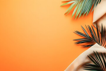 Canvas Print - Tropical Palm Leaves and Fabric on Orange Background