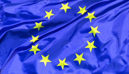 Wall Mural - The flag of  the EU European Union flutters in the wind