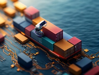 Poster - Autonomous global logistics network powered by state of the art cargo vessels navigating transoceanic trade routes with seamless AI controlled freight management and intermodal transport systems