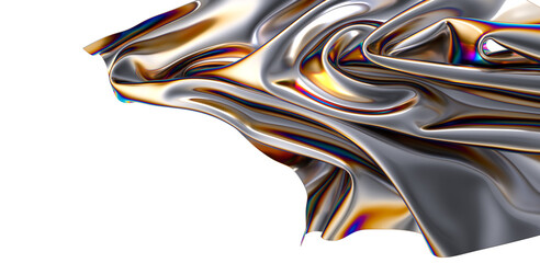 Poster - A vibrant iridescent fabric flows and drapes in a graceful wave