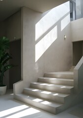 Wall Mural - Minimalist Interior Design with Concrete Stairs and Sunlight