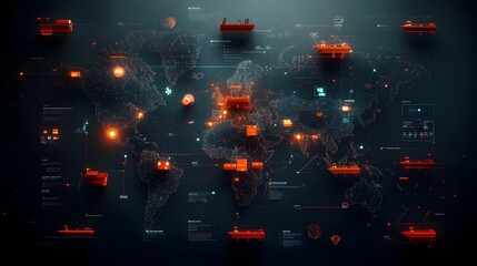 Poster - Futuristic AI Powered Global Logistics Network with Intricate Data Visualization of Optimized Supply Chain Routes Container Ships Traversing Vast Digital Oceans