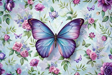 Poster - Elegant Purple and Blue Butterfly Wallpaper for Stunning Home Decor and Digital Backgrounds