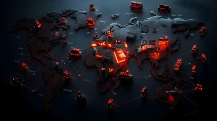 Poster - Futuristic Logistical Landscape A Detailed Digital Map Showcasing the Intricate Global Networks of Container Ships International Trade Routes and Flowing Data Visualizations