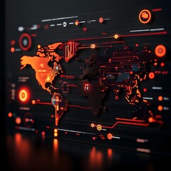 Poster - Cutting edge integrated logistics system with abstract world map and dynamic data visualizations of international trade flows transportation and seamless end to end delivery