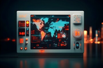 Poster - Cutting Edge AI Powered Logistics Management System Charting Global Trade Networks and Maritime Shipping with Real Time Data Visualizations and Holographic Projections