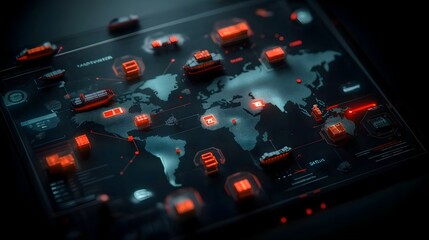 Poster - Cutting Edge AI Powered Logistics Management Visualizing Global Supply Networks with Futuristic Sci Fi Aesthetics and Minimalist Design