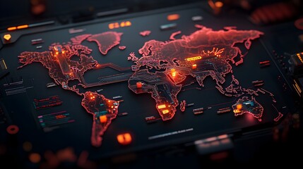 Poster - Cinematic 3D digital render visualizing the interconnected global logistics network detailed data visualization of worldwide trade routes transportation hubs and commercial infrastructure