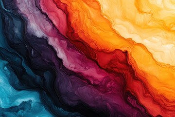 Poster - Vibrant abstract design with flowing colors blending from orange to blue, creating a dynamic and energetic visual artwork.