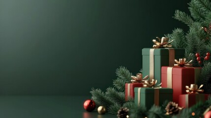 Wall Mural - christmas background with christmas gifts decoration - 3d rendering