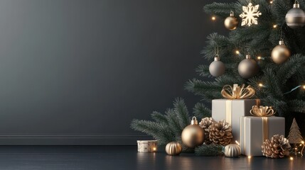 Wall Mural - christmas background with tree and decor