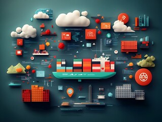 Poster - Futuristic AI powered global delivery ecosystem with comprehensive logistics data mapping real time container ship transit tracking