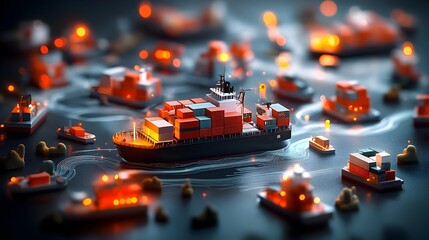 Poster - Innovative AI powered global logistics network with advanced data visualization of worldwide supply chain and complex algorithm driven container ship dynamic futuristic atmosphere