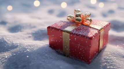 Wall Mural - christmas gift box on snow