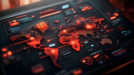Poster - Futuristic Visualization of Interconnected Global Logistics Network with Real Time Data Streams  Detailed 3D digital render of a dynamic