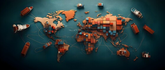 Poster - Orchestrating Global Logistics with Precision A Dynamic World Map Visualizing Intricate Supply Chain Networks Container Ships Traversing Transoceanic Shipping Lanes